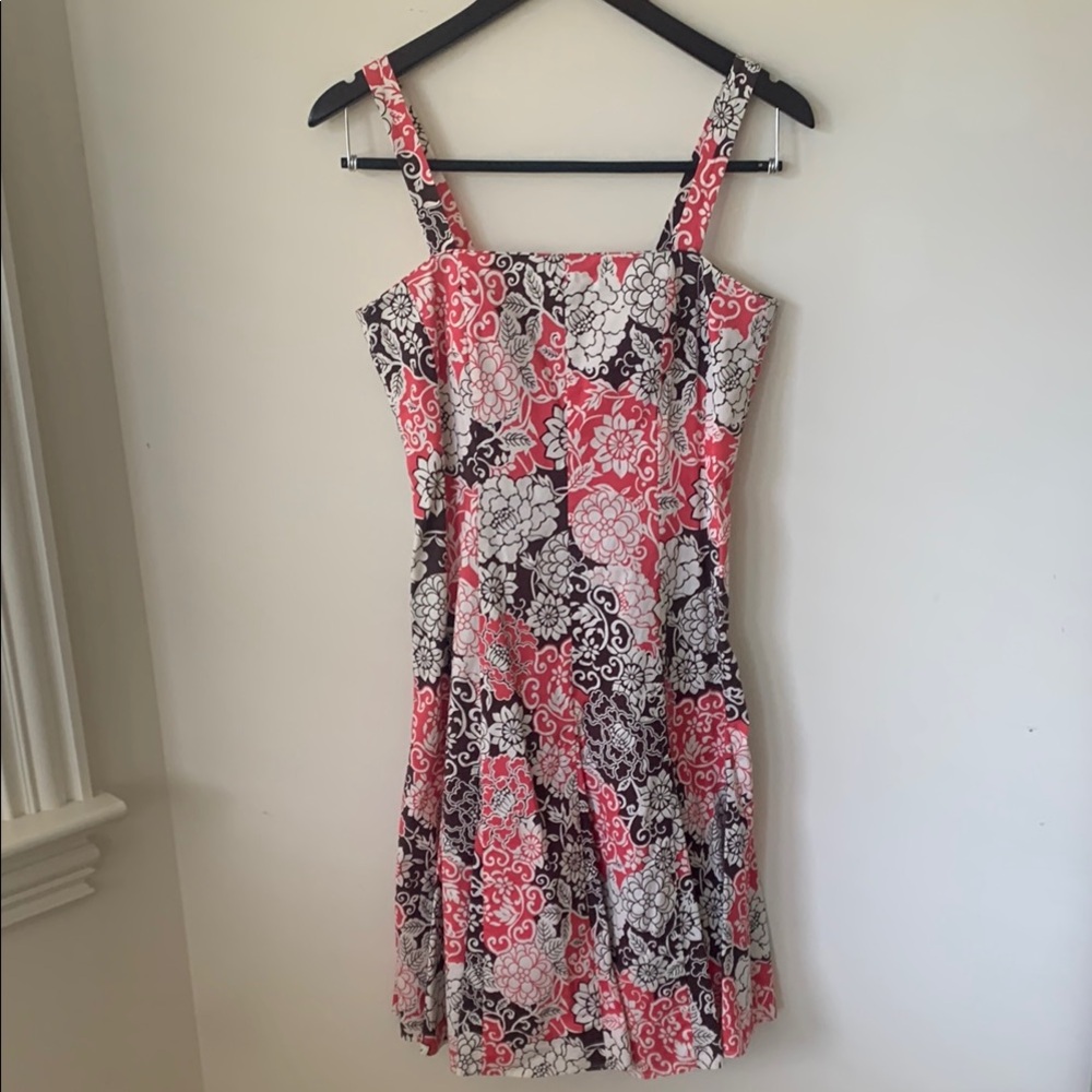 Madison Leigh Pink Brown White Sleeveless Sundress pleated adjustable strap Sz 6